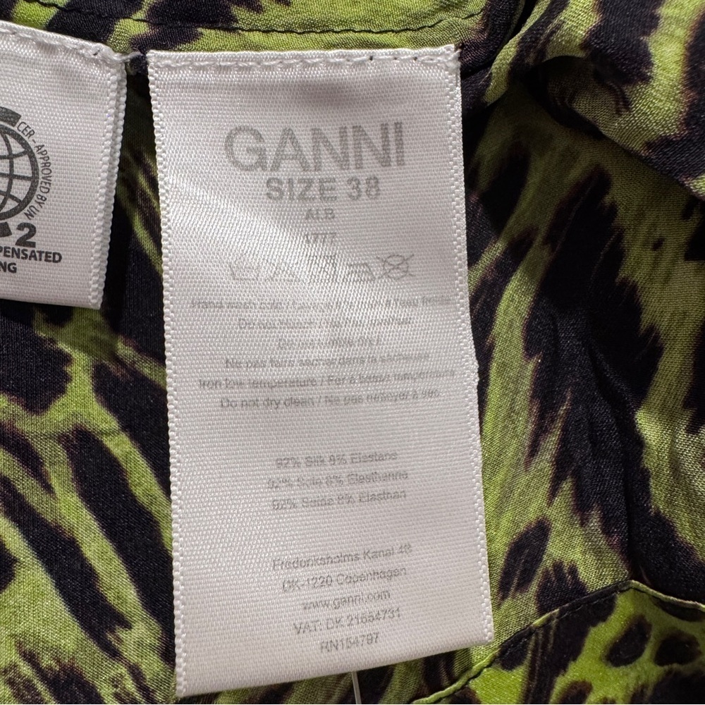 GANNI Stretch Silk Satin Tiger Stripe Wrap Dress Scandi Eclectic Blck Grn 38/6/M - Picture 12 of 15